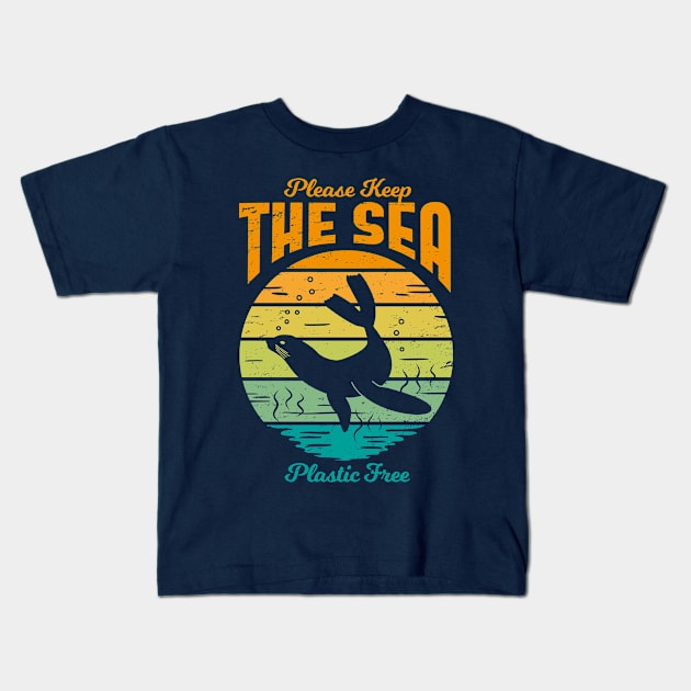 Please Keep the Sea Plastic Free - Retro Seal Kids T-Shirt by bangtees